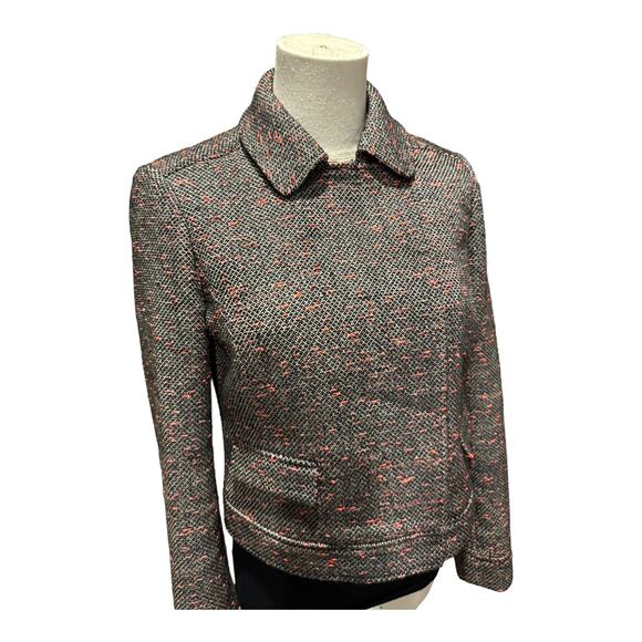 J. Crew Tweed Cropped Moto Jacket Blazer Black White Orange Asymmetric size 4 - Picture 16 of 16